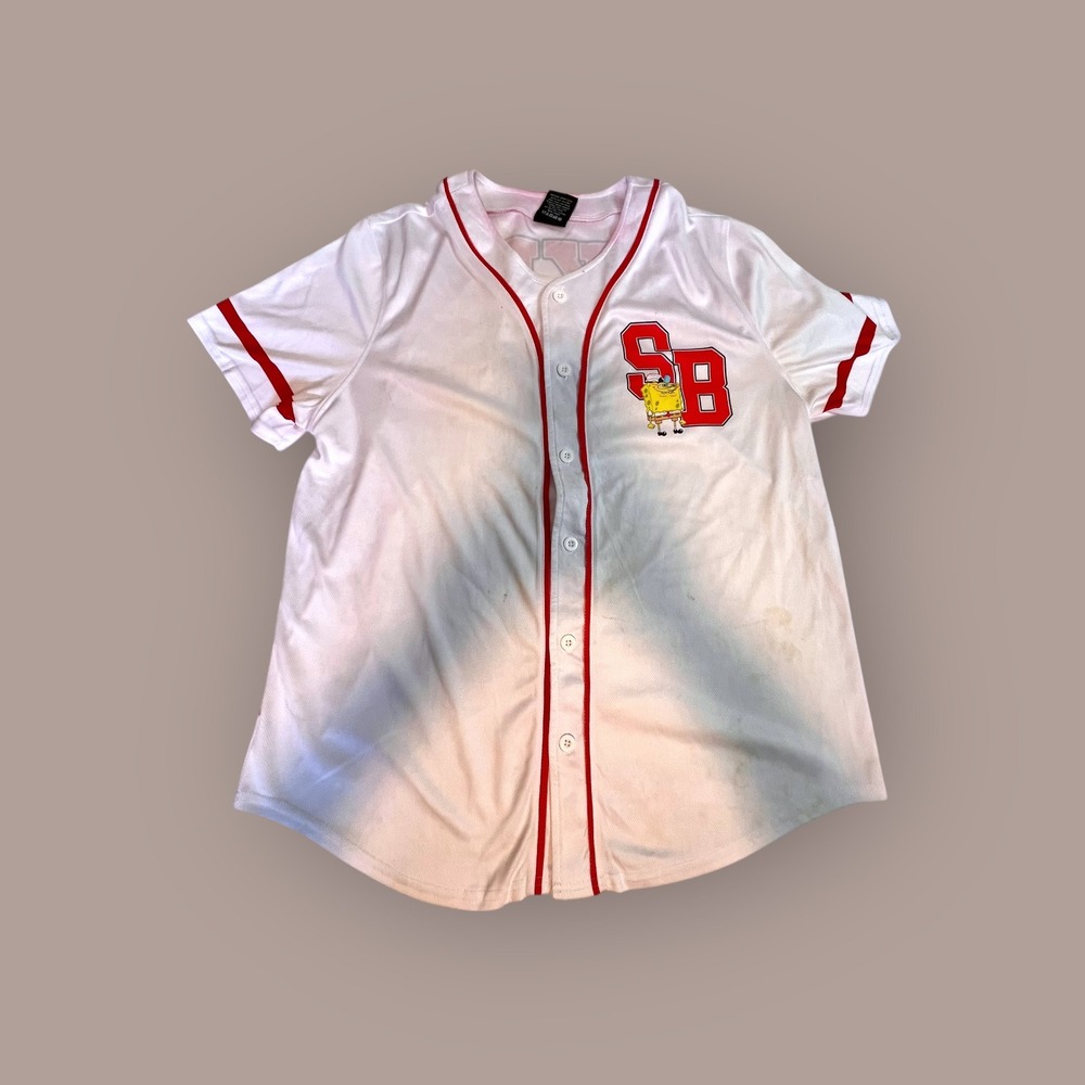 Nickelodeon L SpongeBob Baseball Jersey Men White Good Bikini Bottom‎ Graphic